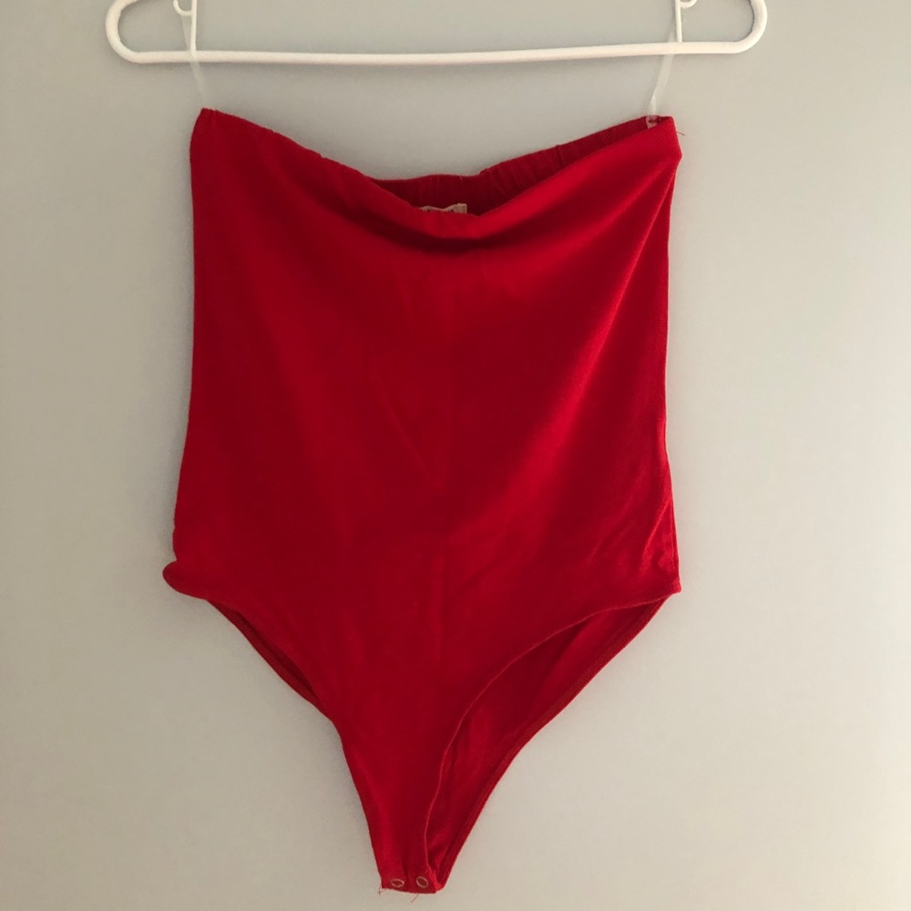 Red strapless bodysuit